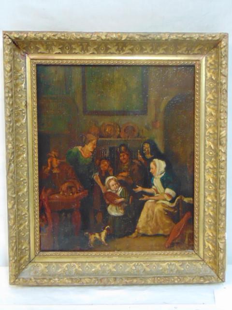 Painting, Dutch genre, oil on panel, interior scene (1 of 4)