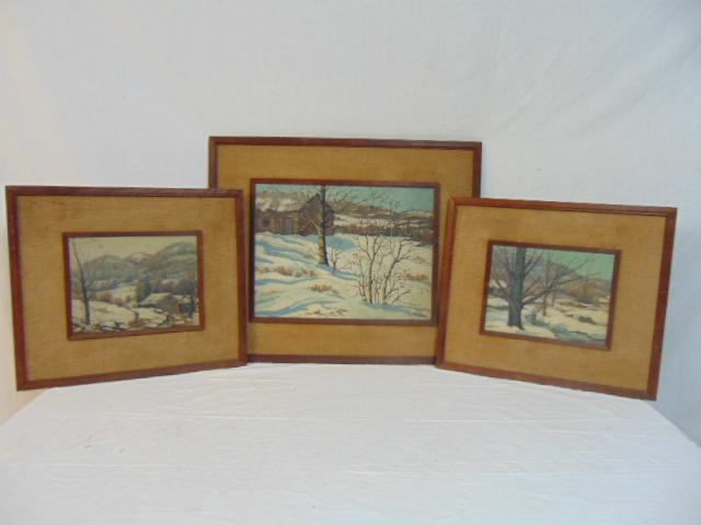 3 paintings, John Banks, winter landscapes, oil on (1 of 10)