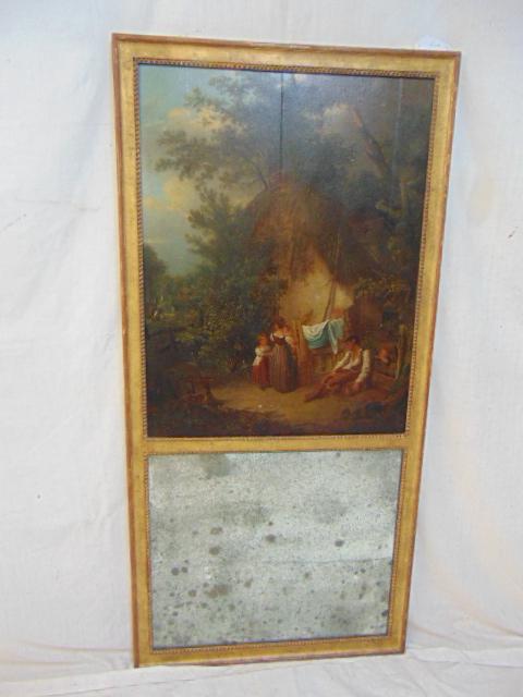 Trumeau mirror, painted top, old glass mirror, painting (1 of 6)