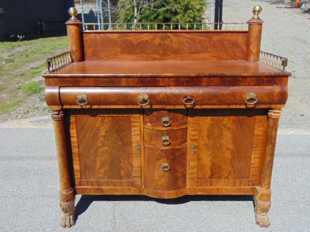 Empire mahogany sideboard with brass gallery, period (1 of 7)