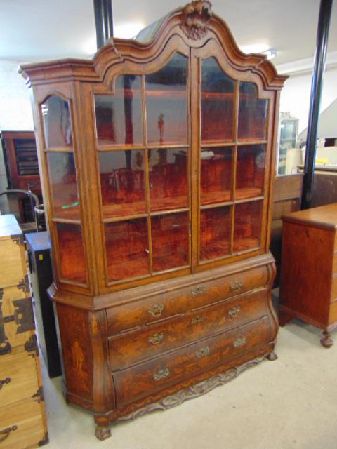 Inlaid Dutch marquetry breakfront, bombe base, double (1 of 9)