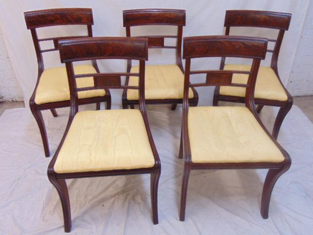 Set 5 Duncan Phyfe style chairs, mahogany with cloth (1 of 8)