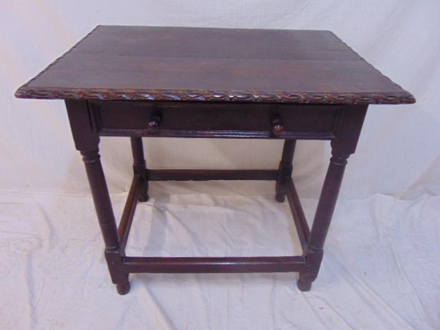 Single drawer stretcher base table, antique table with (1 of 6)