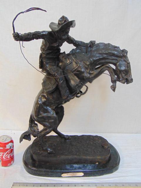 Frederic Remington bronze, "Bronco Buster", on marble (1 of 8)
