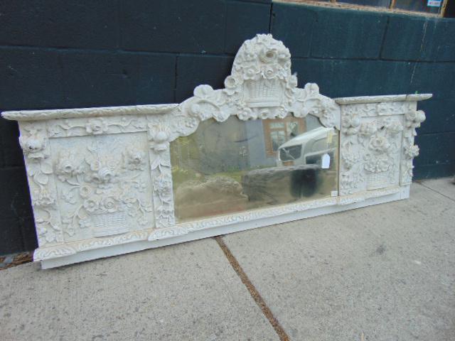 Large oak black forest mirror with carved flower (1 of 7)
