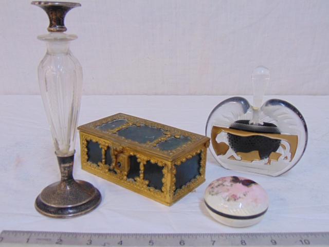 Art Glass perfume, enamel box, bronze box, lot of 4 (1 of 9)