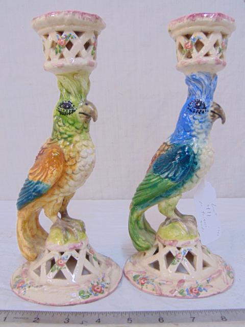 Pair Faience bird shaped candle holders, glazed (1 of 5)