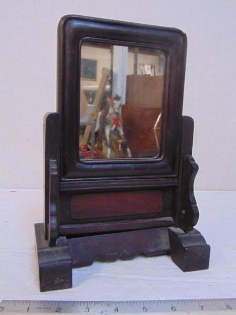 Miniature Chinese table mirror, in stand, small piece (1 of 4)