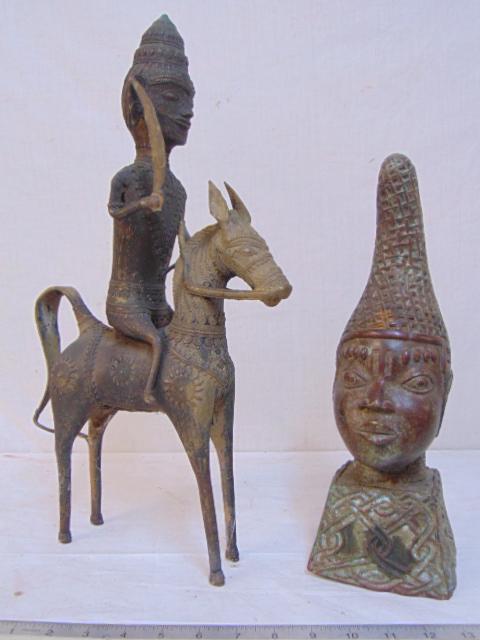 2 Benin bronzes, figure with sword on horseback (two (1 of 8)