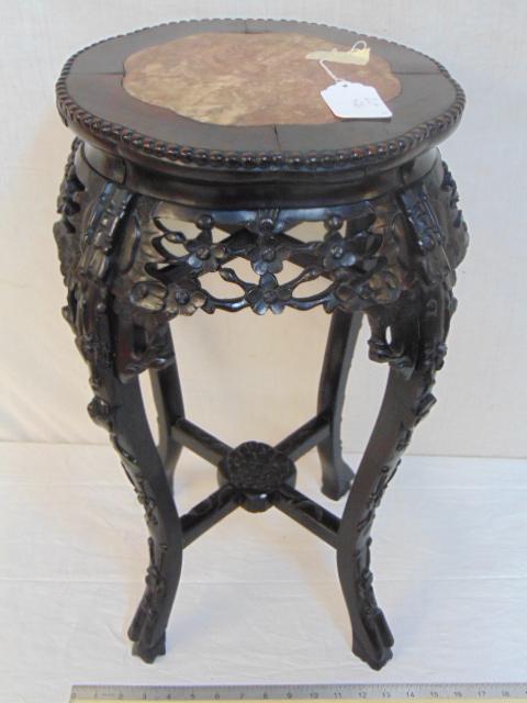 Chinese marble top plant stand, scalloped round, carved (1 of 6)