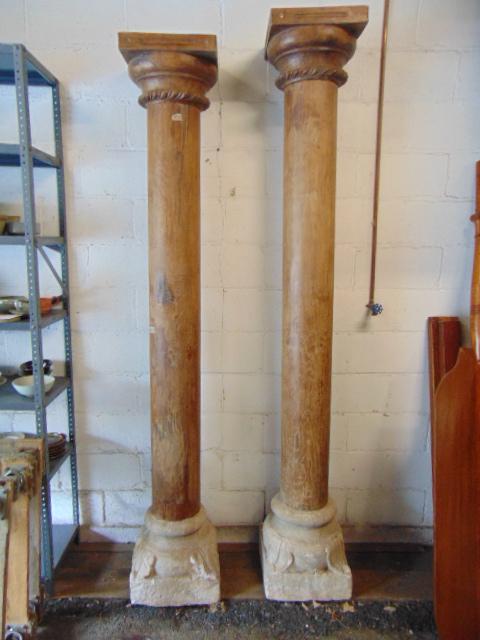 2 provincial Indian temple columns, carved stone bases, (1 of 7)