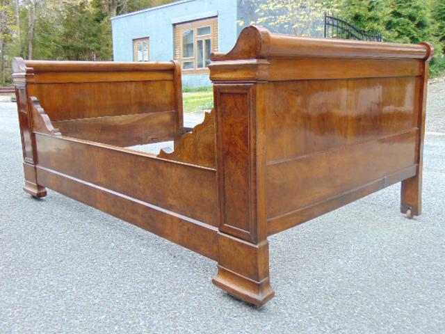 Empire burl walnut sleigh bed, 19th Century, day bed, (1 of 10)
