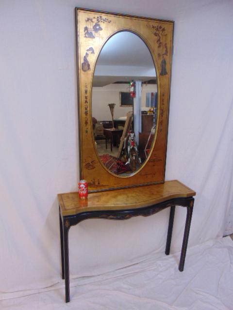Chinois gilt decorated console with mirror, signed (1 of 4)