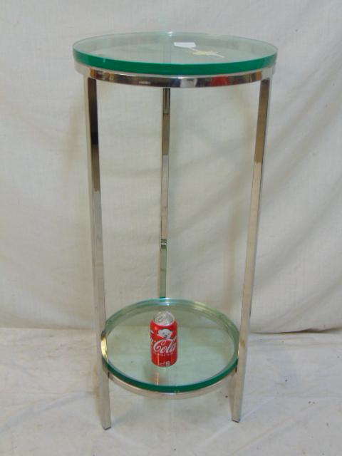 Small chrome & glass top plant stand, round, two tier (1 of 3)