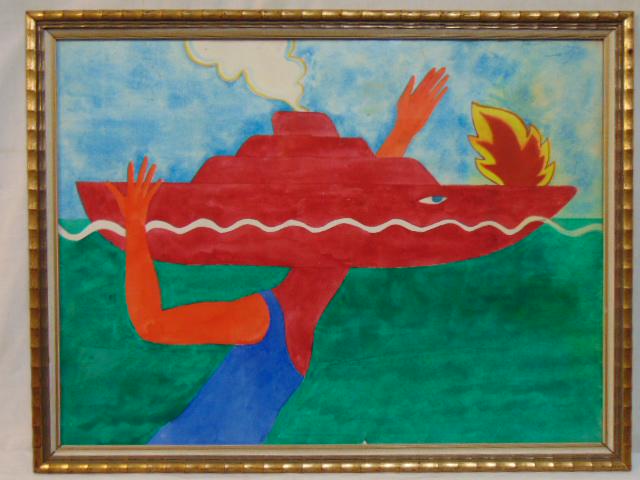 Watercolor, by Benson Seto, surreal scene with boat (1 of 3)