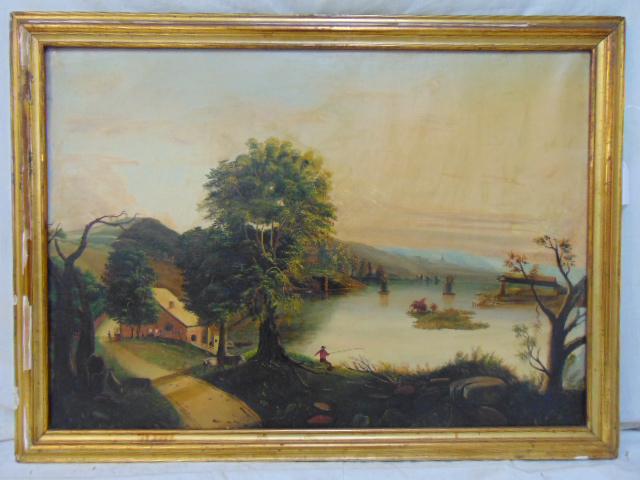 American School, Painting, oil on canvas, view of Lake (1 of 4)
