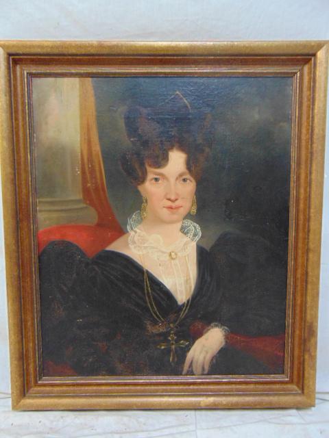Continental School, possibly Spanish, portrait of a: Continental School, possibly Spanish, portrait of a lady, unsigned, oil on canvas, relined, overall craquelure, needs cleaning, 30" by 25"