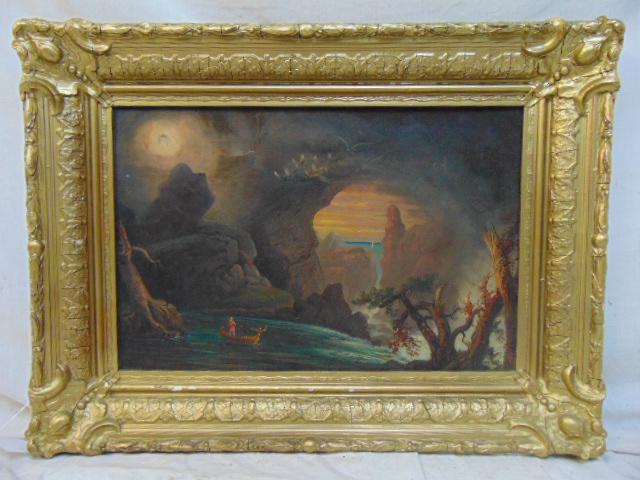Painting, figure in boat, on river in cave, angel (1 of 7)