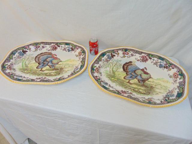 2 large Spode Turkey platters, hand painted, Produced (1 of 8)