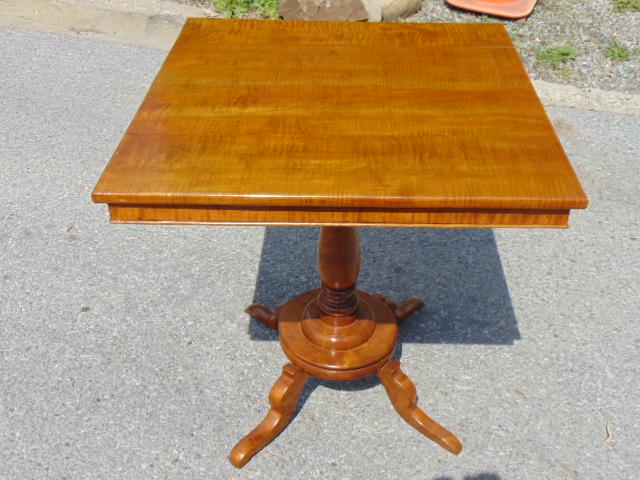 Birch side table, square top on column base, top is 25": Birch side table, square top on column base, top is 25" by 26", height is 27.25"