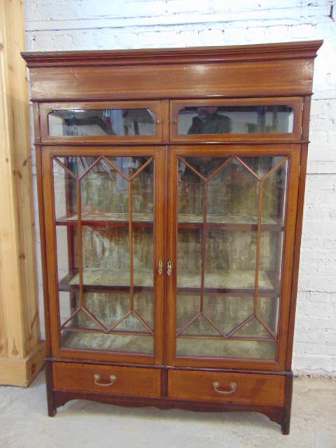 Inlaid mahogany 2 door bookcase, velvet interior, (1 of 5)