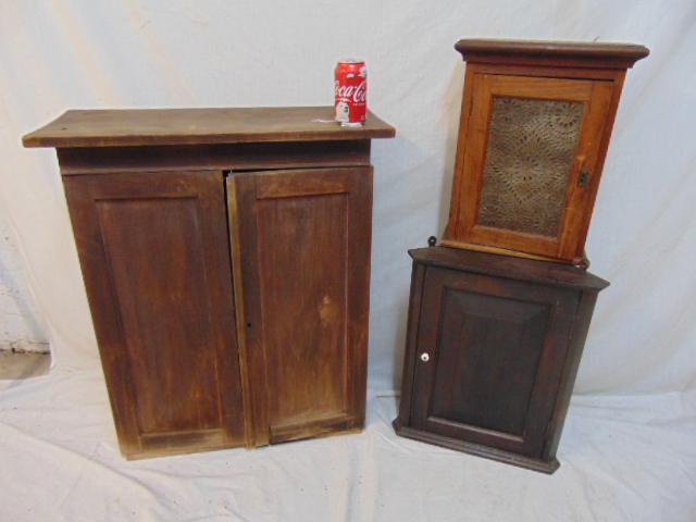 3 small country cupboards, pierced tin & corner, corner (1 of 8)