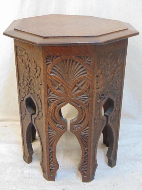 Oak tabouret stand with Moroccan influences, carved (1 of 5)