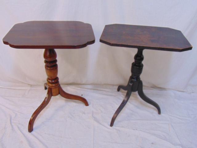 Pair candle stands, rigid tops, one in black paint, (1 of 5)