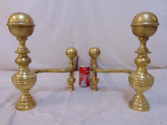 Pair John Molineux, Boston period andirons in brass, (1 of 8)