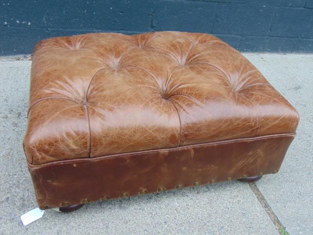 Tufted leather ottoman in light brown leather, ottoman, (1 of 4)