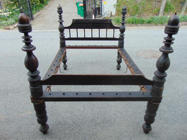 Antique rope bed with large acorn finials, bed is 80.5" (1 of 8)