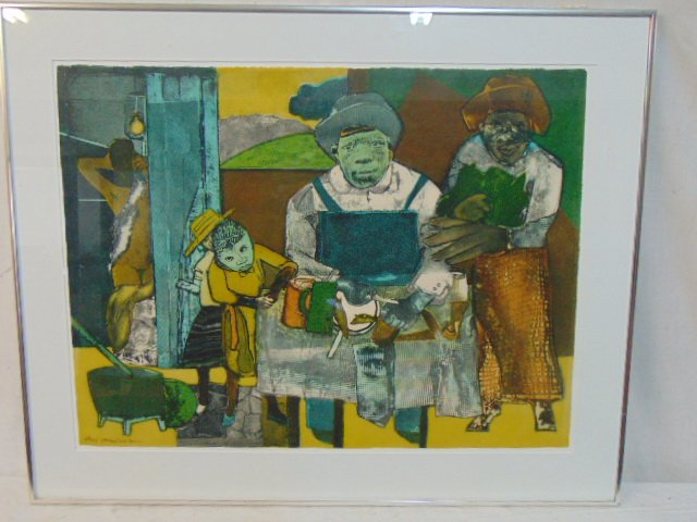 Romare Bearden lithograph, 88/175, figures by table (1 of 11)