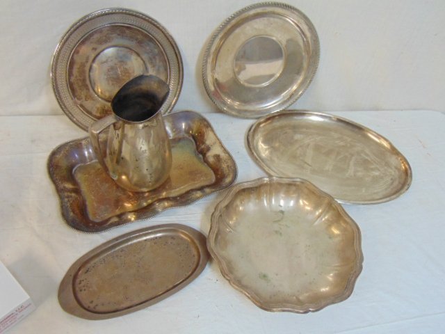 Lot sterling silver, trays, plates, pitcher, 72 troy (1 of 3)