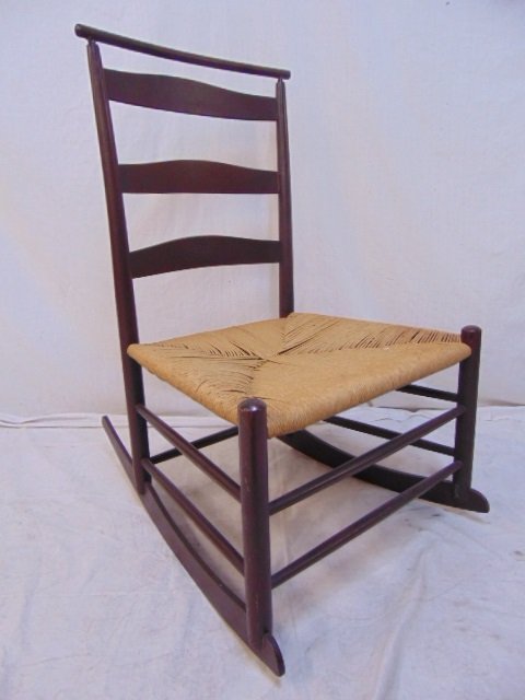 Shaker rocking chair with rush seat, top bar loose (1 of 4)