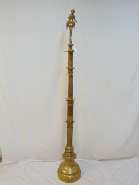 Bronze Stanchion with cherub finial, incomplete: Bronze Stanchion with cherub finial, incomplete, pole is 73.5" tall