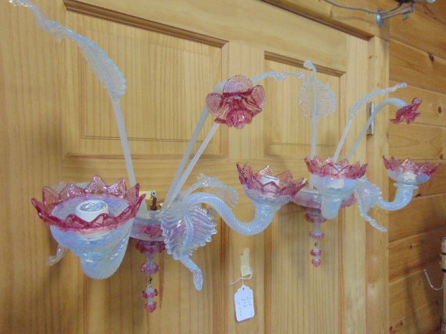 Pair Venetian artglass sconces, pink & Vaseline glass (1 of 7)