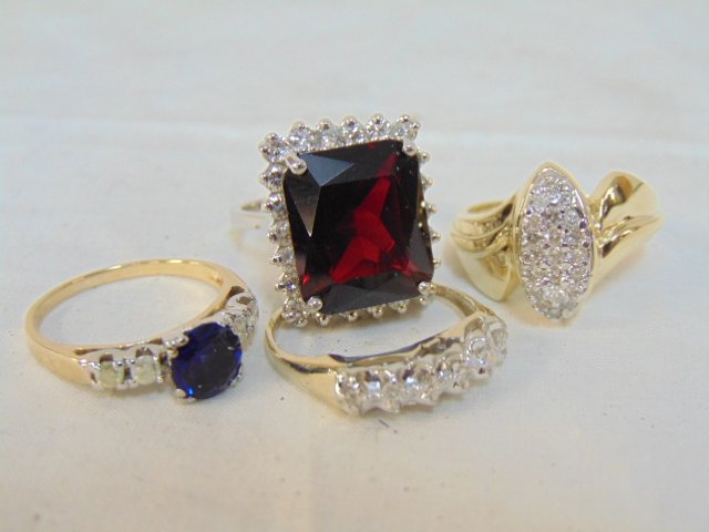 Lot 4 gold ring with diamond chips, 14K, Jewelry (1 of 7)