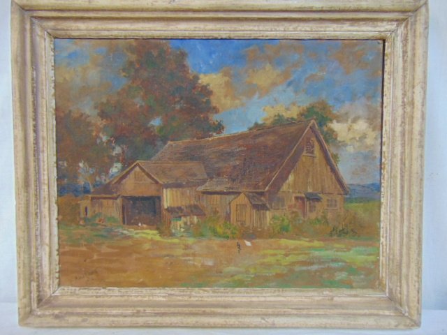 Painting, farmhouse, Anton Rudert, oil on canvas board, (1 of 4)