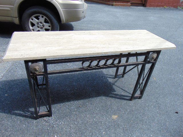 Travertine top iron base console table (1 of 4)