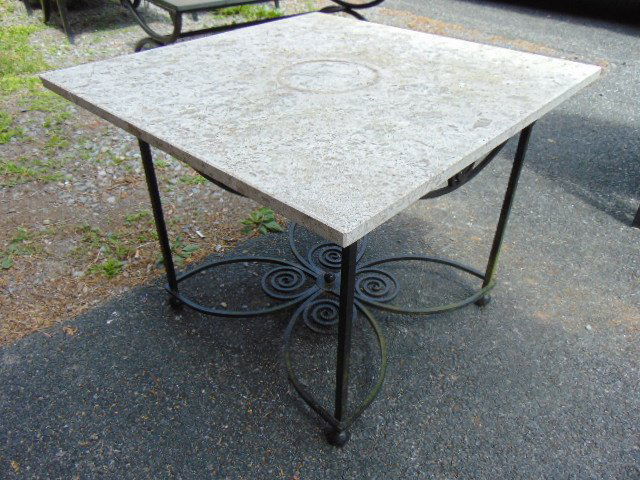 Stone top side table, oversized top, fossilized marble, (1 of 4)