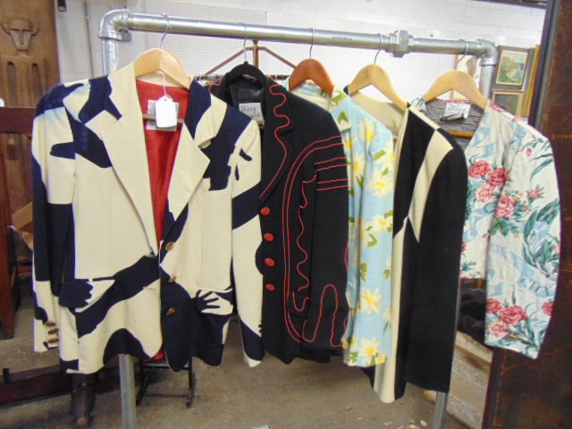 Lot of vintage Moschino, vintage clothing: Lot of vintage Moschino all pieces considered small. Various stains and some dye issues on a shoulder. Made in Italy.