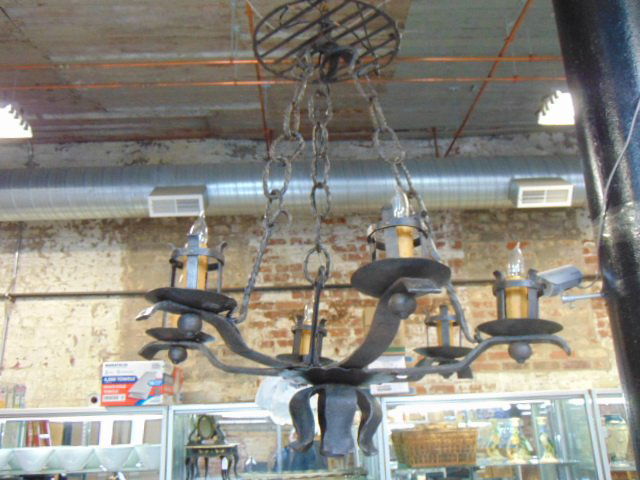 Arts & crafts iron chandelier, 5 arm hand wrought (1 of 8)