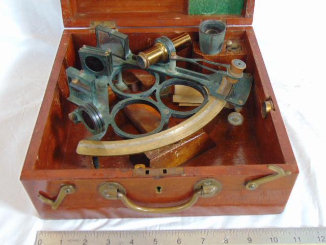 Brass sextant, Hayes Brothers, Cardiff Barry & Port: Brass sextant, Hayes Brothers, Cardiff Barry & Port Talbot, in original case, nautical