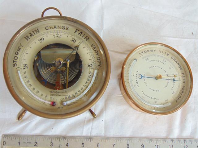 2 barometers, 1)Barometer, Aneroid,Brass Hanging Short (1 of 6)