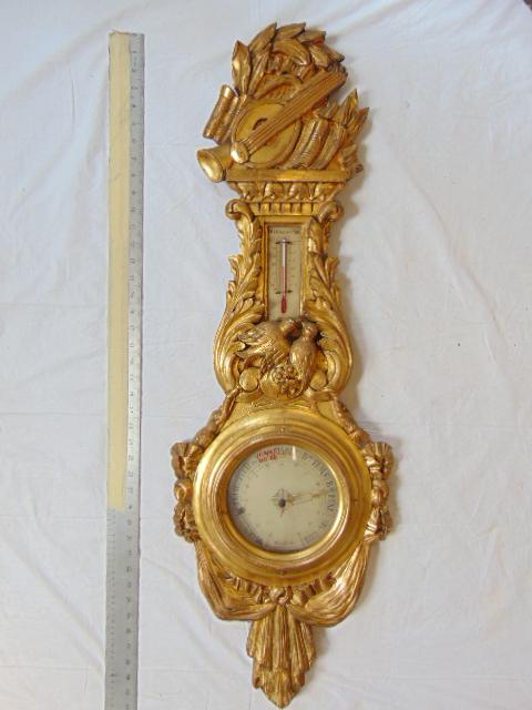 French gilt & carved wood barometer, dial loose, (1 of 10)