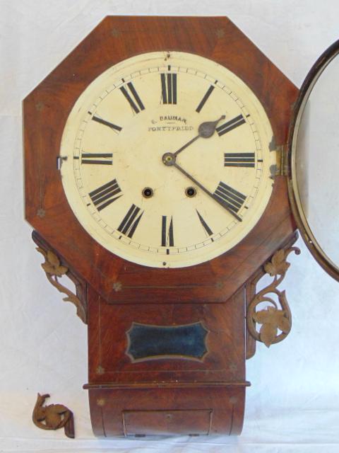 Drop Dial E. Bauman, Pontypridd wall clock, rosewood (1 of 4)