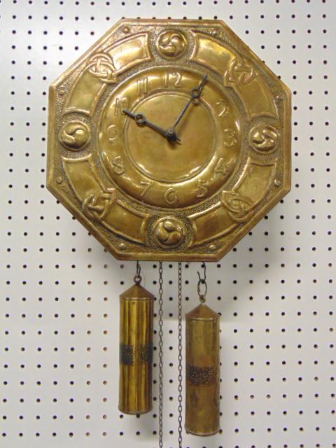 Wag on wall, brass faced, wood and brass movement,: Wag on wall, brass faced, wood and brass movement, weights, no pendulum