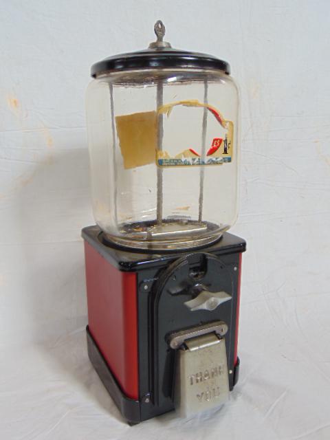 Vintage gumball machine, red & black base, partial (1 of 5)