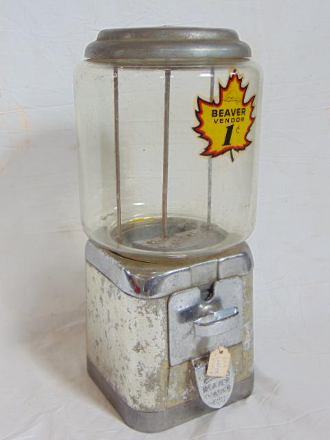 Beaver vintage gumball machine, patina worn, pitted, (1 of 4)