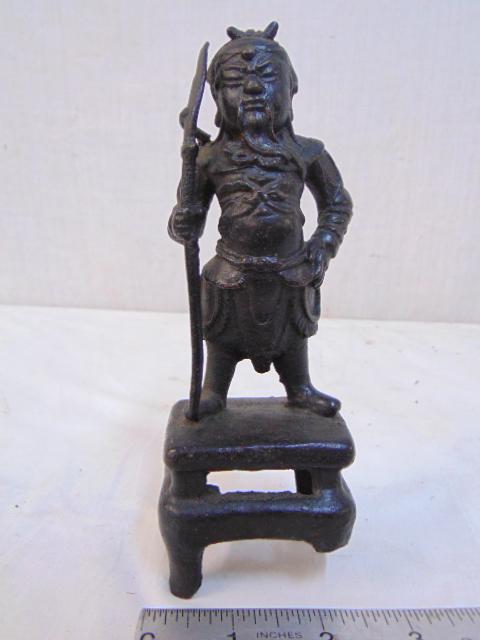 Early Chinese bronze figure, warrior, guard with spear (1 of 6)